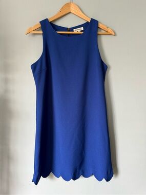 Monteau Los Angeles Royal Blue Scallop Hem Shift Dress Size Small